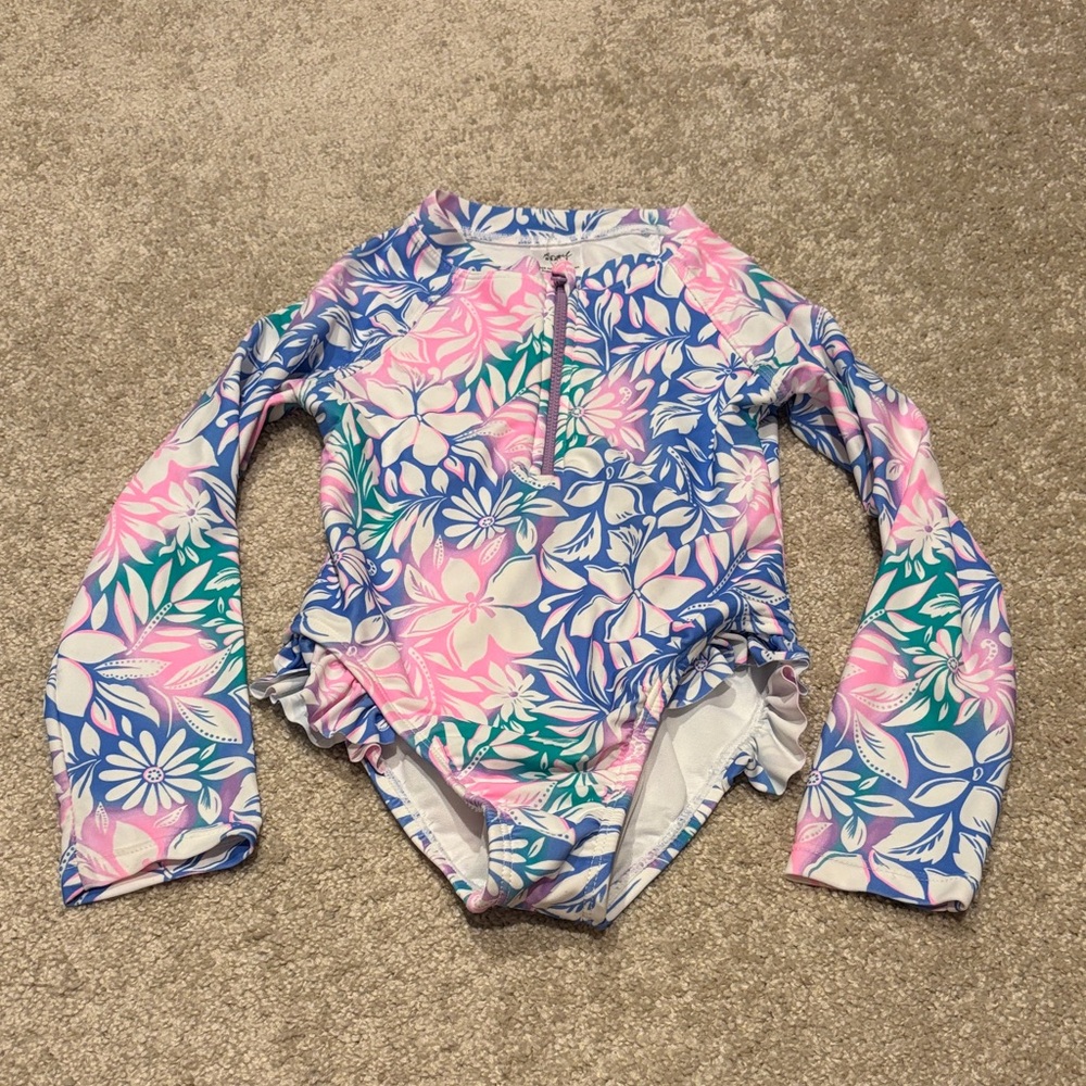Angel Kids Swim Rashguard - Pink, Blue, Green Floral Size 6
